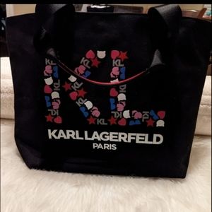 🔥TRENDING🔥3x Host Pick🔥 NWT Black Karl Lagerfeld Canvas Tote Red Silver